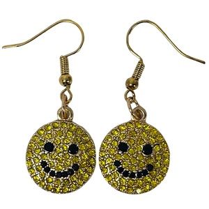 90s vibe Smiley face boho hippie sparkly rhinestone dangly pendant earrings NEW